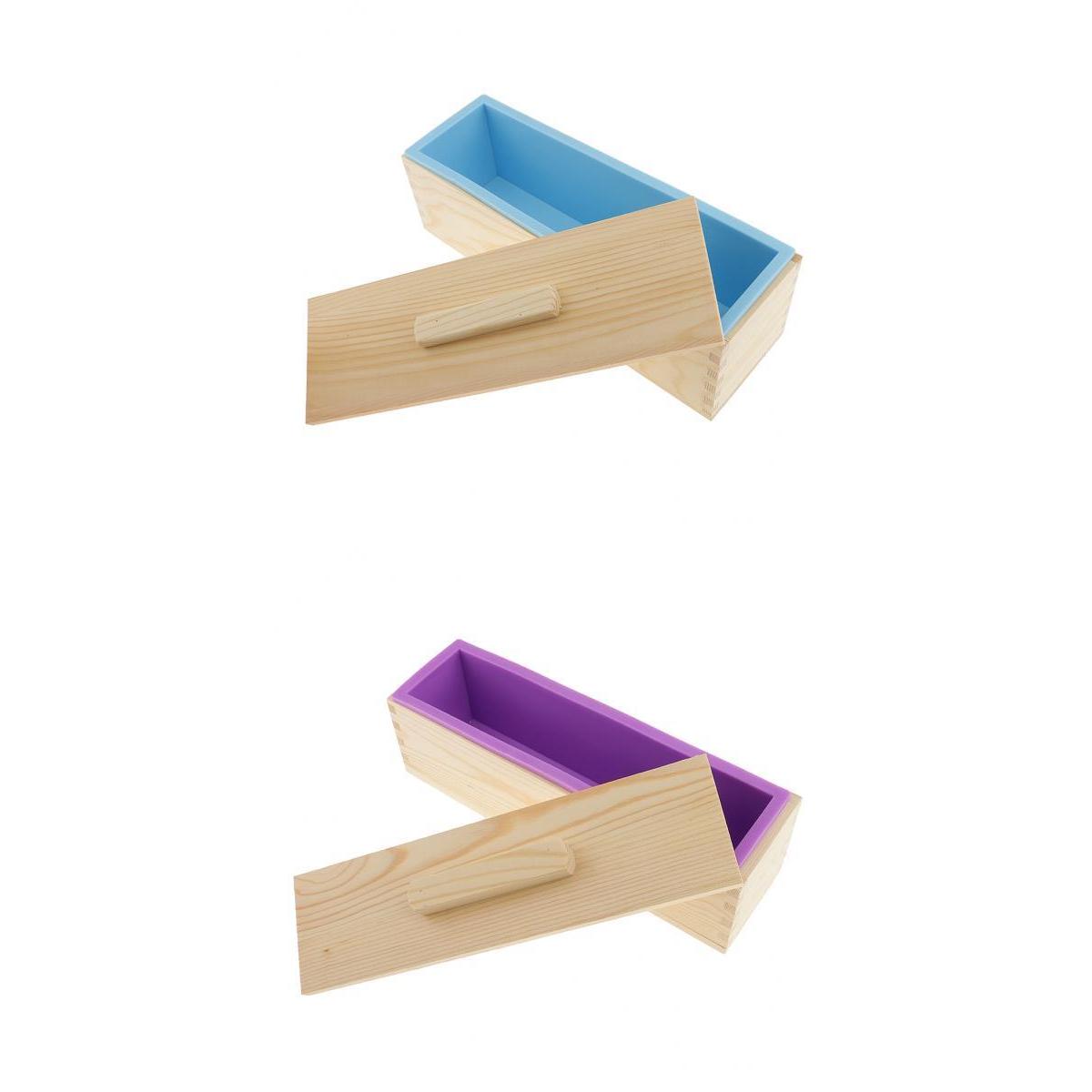 2pcs Rectangle Silicone Soap Loaf Mold with Wooden Box and Lid 900ml 1200ml