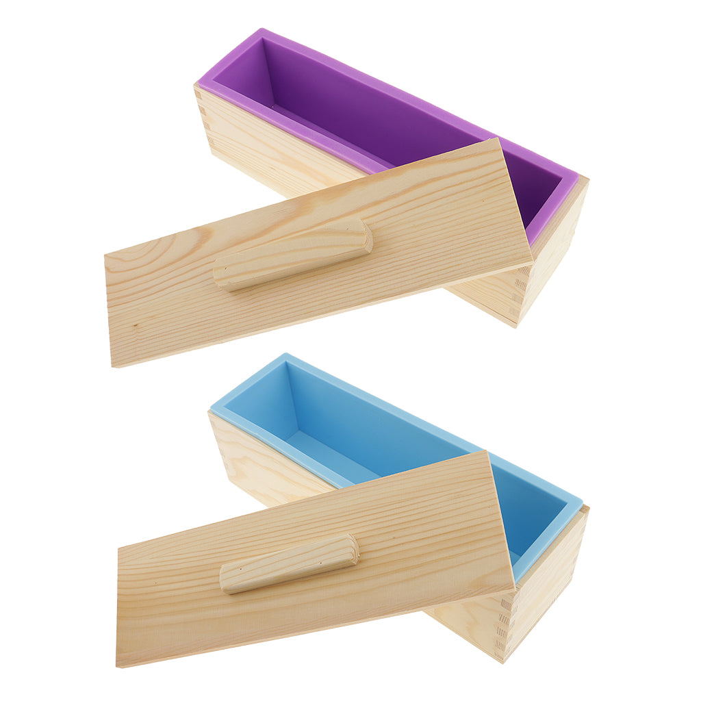 2pcs Rectangle Silicone Soap Loaf Mold with Wooden Box and Lid 900ml 1200ml