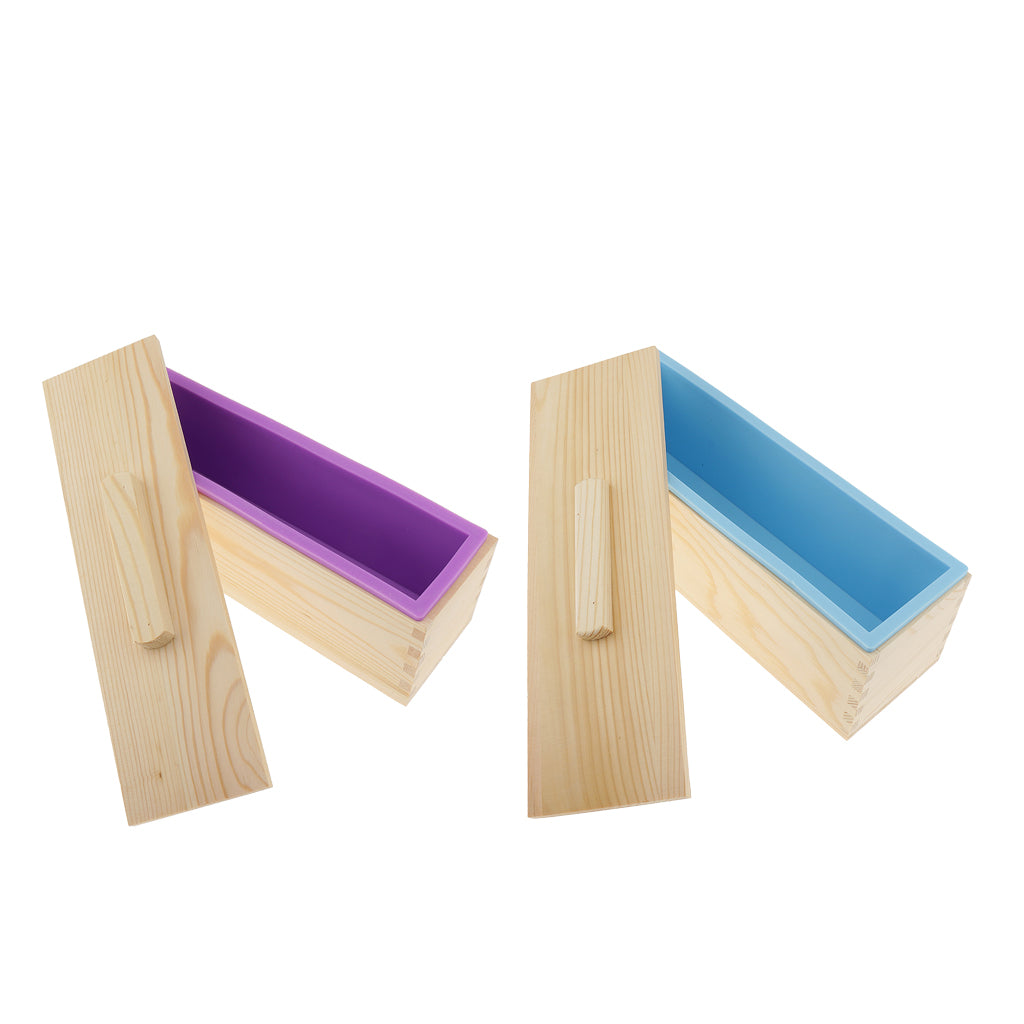 2pcs Rectangle Silicone Soap Loaf Mold with Wooden Box and Lid 900ml 1200ml