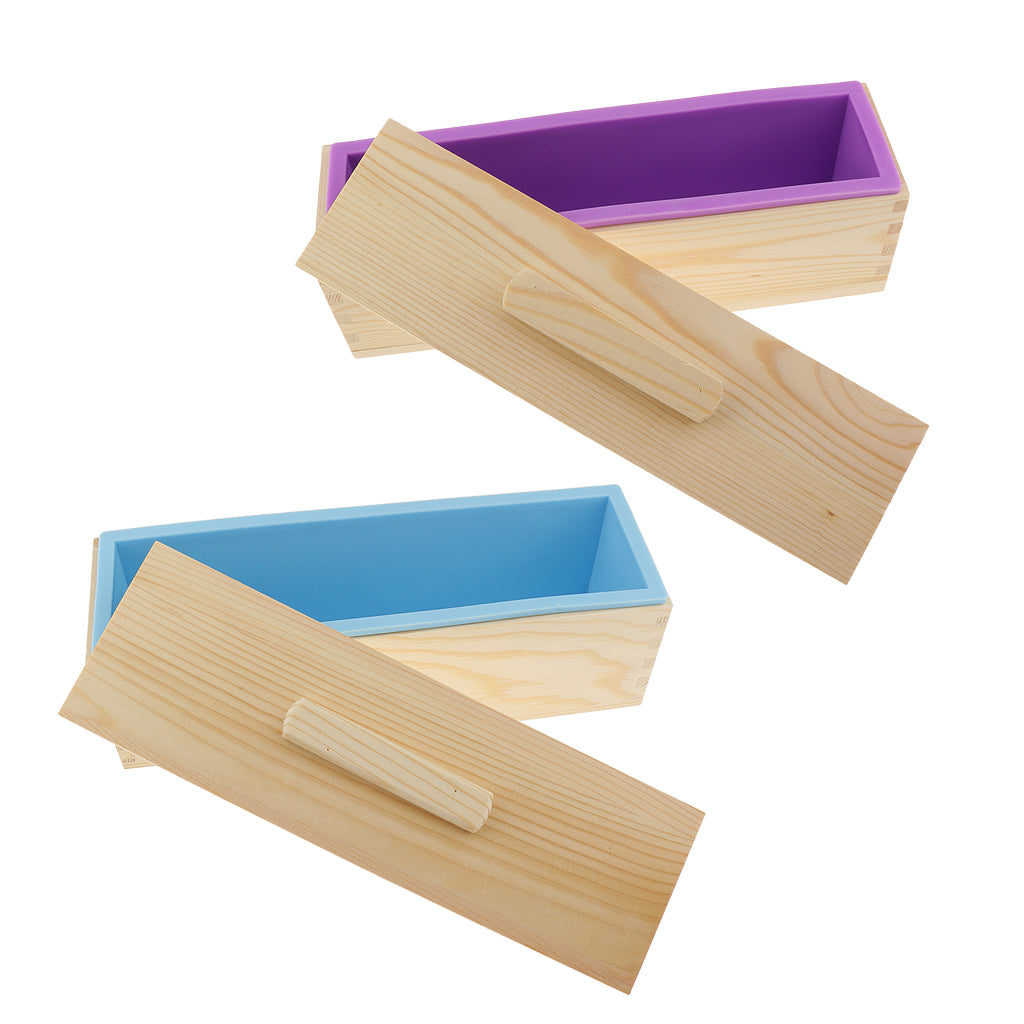 2pcs Rectangle Silicone Soap Loaf Mold with Wooden Box and Lid 900ml 1200ml