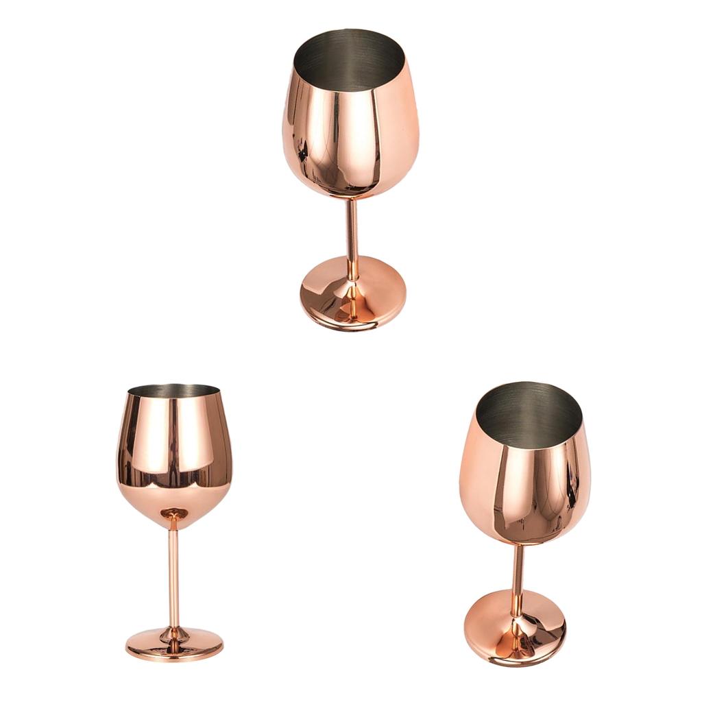 3Pcs Stainless Steel Wine Glasses Red Wine Goblets Champagne Bar Rose Gold