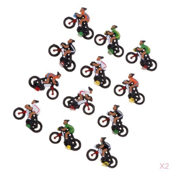 24 Pieces Miniature 1/87 HO Model Cyclist DIY Landscape Sand Table Layouts