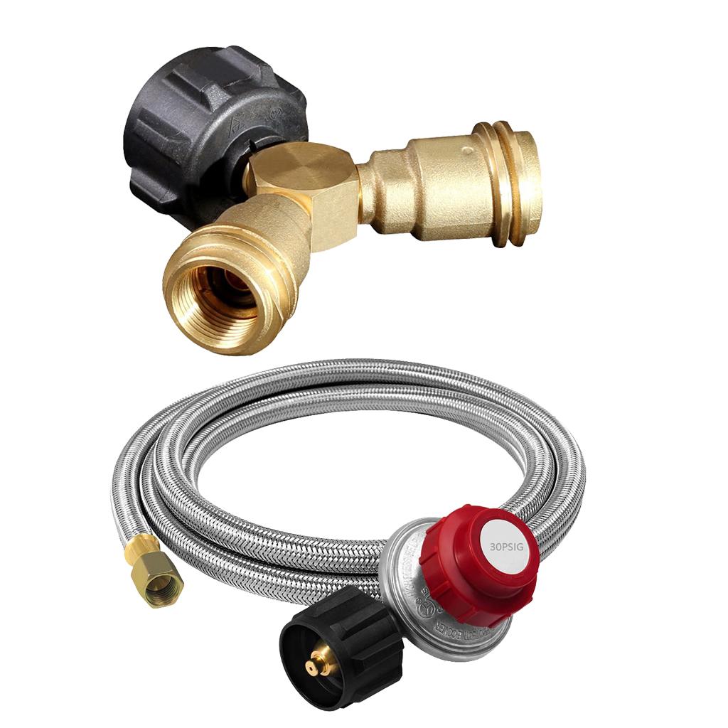 3-Way Propane Y Splitter LP Valve Adapter with Stainless Regulator 4ft Hose