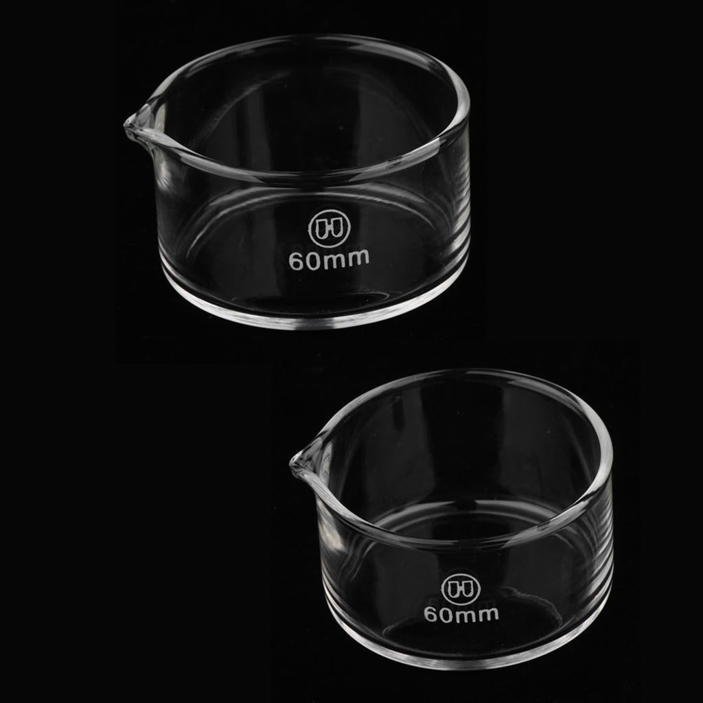 2 Pieces 60mm Reusable Glass Crystallizing Dishes, Borosilicate