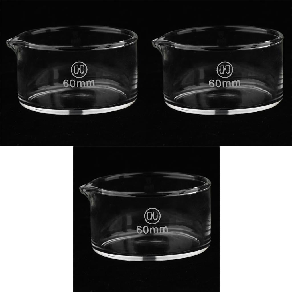 3 Pieces 60mm Reusable Glass Crystallizing Dishes, Borosilicate