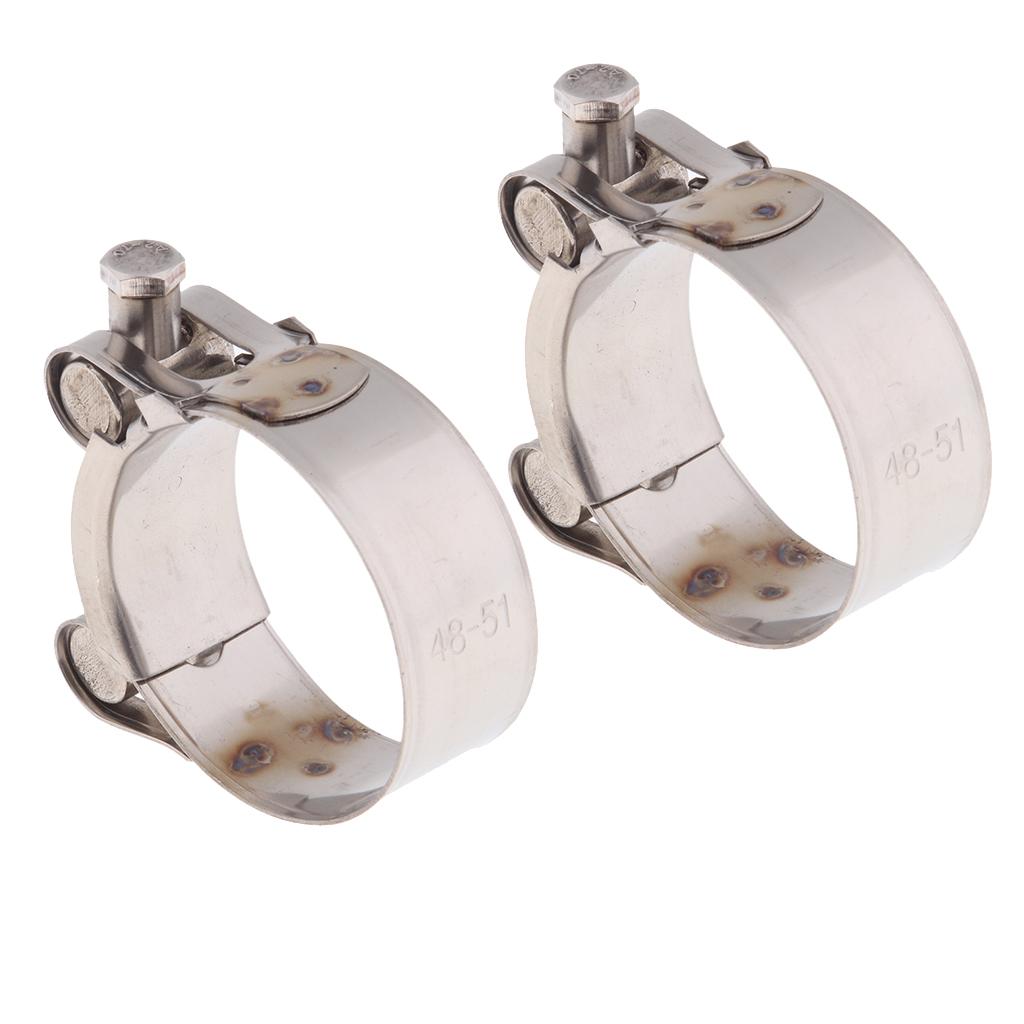 2pcs Motorbike Exhaust Clip Stainless Steel Muffler Silencer Clamps 48-51mm