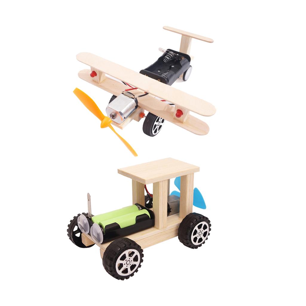 2Pcs DIY Plane &Car Model Kit Wood Kids Physical Science Experiments Toy