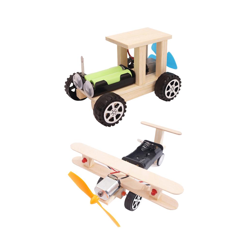 2Pcs DIY Plane &Car Model Kit Wood Kids Physical Science Experiments Toy