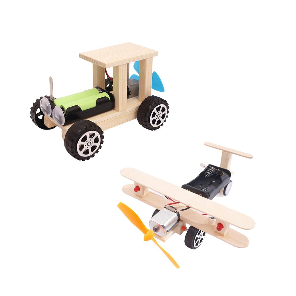 2Pcs DIY Plane &Car Model Kit Wood Kids Physical Science Experiments Toy