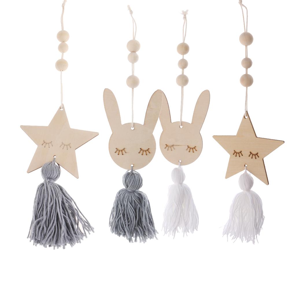 4Pcs Nordic Wooden Beads Tassel Pendant Girls Wall Hanging Ornament
