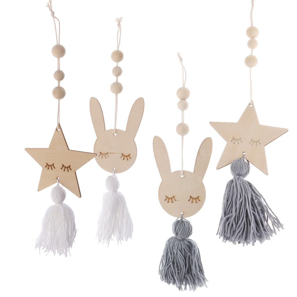4Pcs Nordic Wooden Beads Tassel Pendant Girls Wall Hanging Ornament