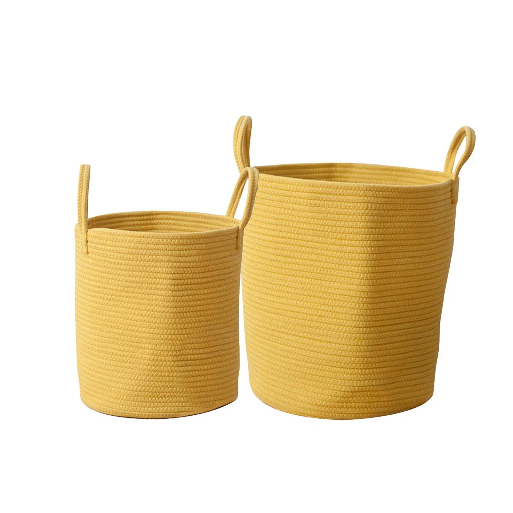 2Size Yellow Cotton Rope Handle Storage Basket Laundry Basket Storage