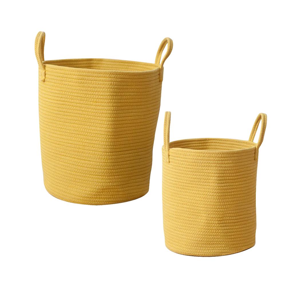 2Size Yellow Cotton Rope Handle Storage Basket Laundry Basket Storage