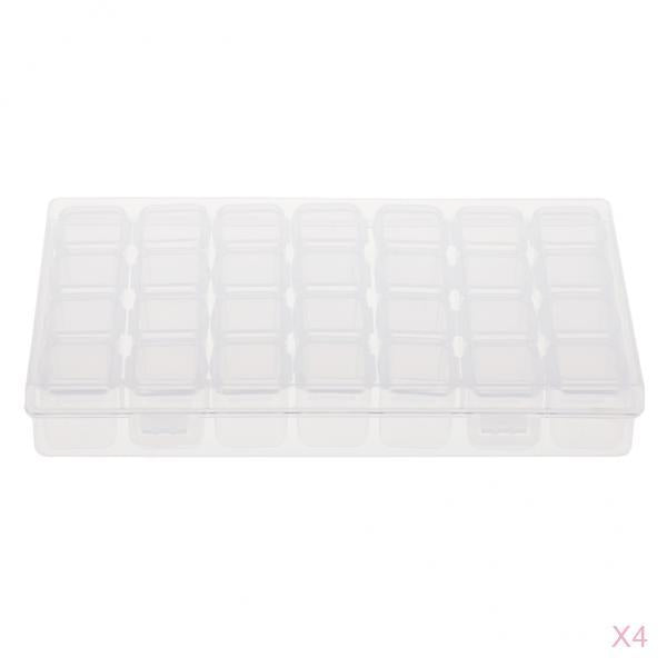 4 x 28-Grids Clear Plastic Beads Storage Box Jewelry Organizer Container