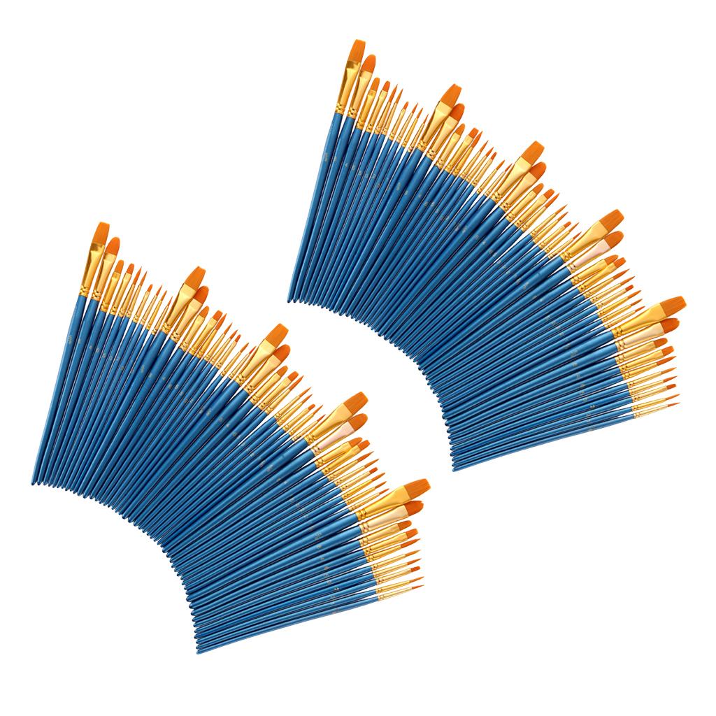 100 Piece Wood Nylon Hair Painting Brush for Watercolor Acrylic Oil Painting