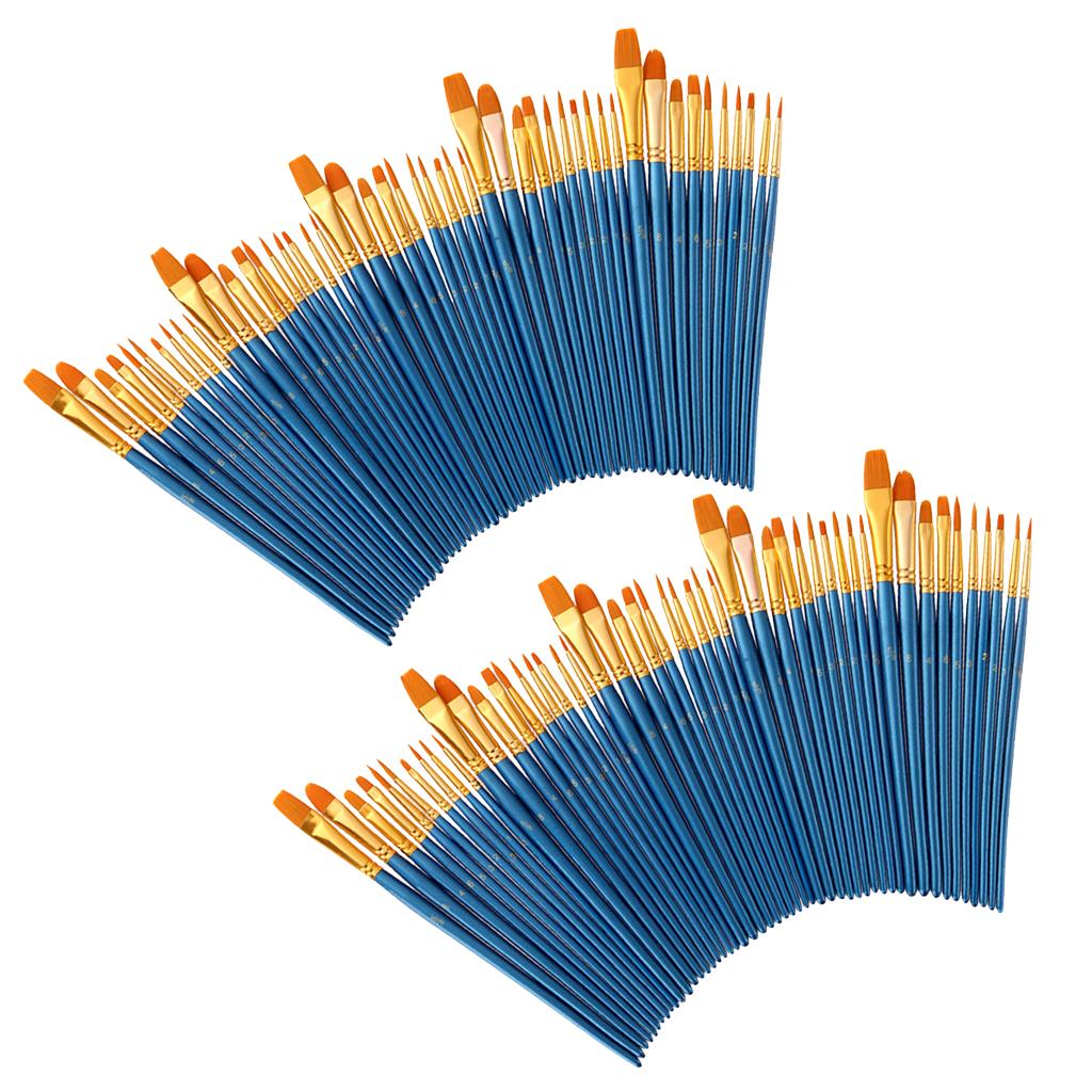 100 Piece Wood Nylon Hair Painting Brush for Watercolor Acrylic Oil Painting
