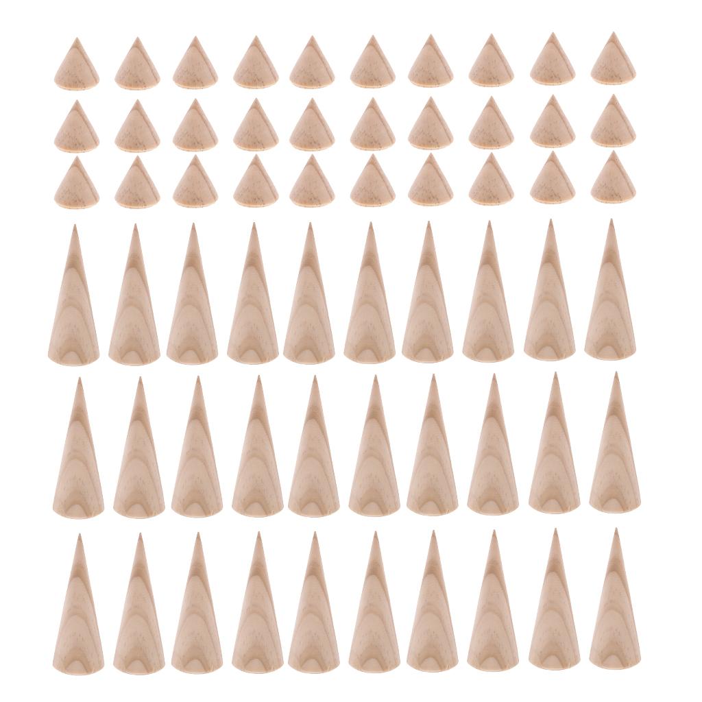 60 Pieces Bulk Unpainted Cone Wood Natural Ring Jewelry Holder Assorted