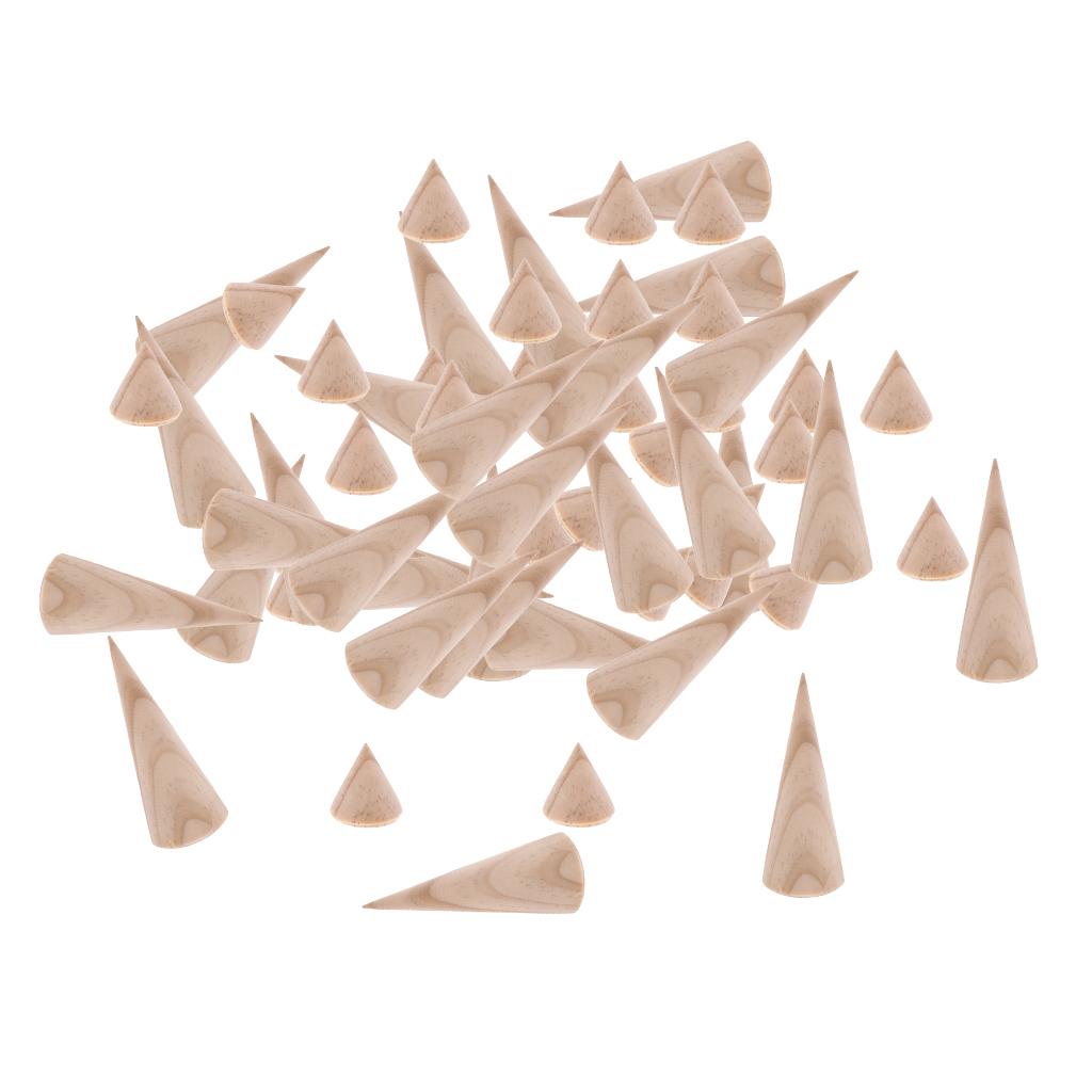 60 Pieces Bulk Unpainted Cone Wood Natural Ring Jewelry Holder Assorted