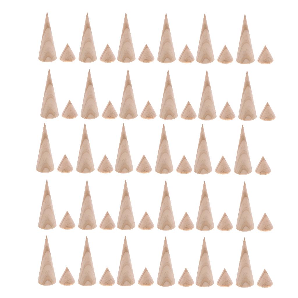 60 Pieces Bulk Unpainted Cone Wood Natural Ring Jewelry Holder Assorted