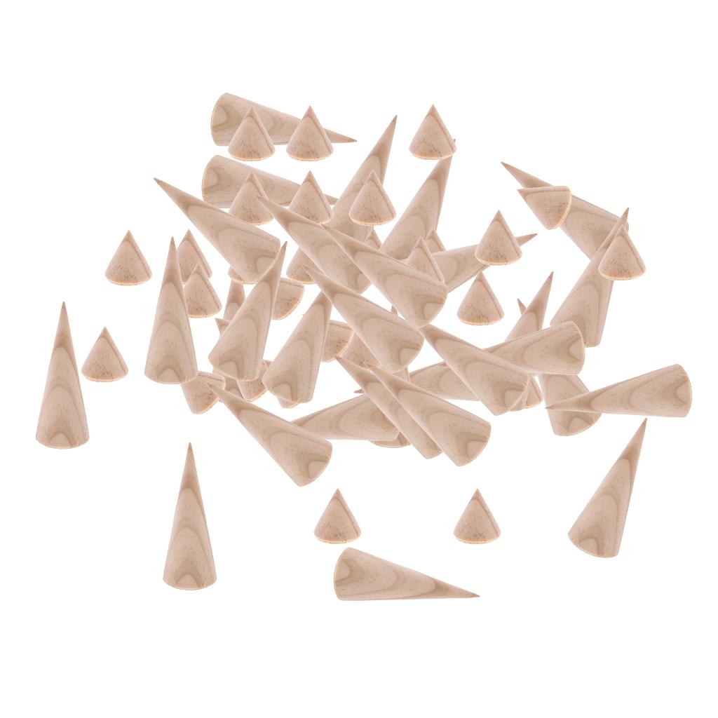 60 Pieces Bulk Unpainted Cone Wood Natural Ring Jewelry Holder Assorted