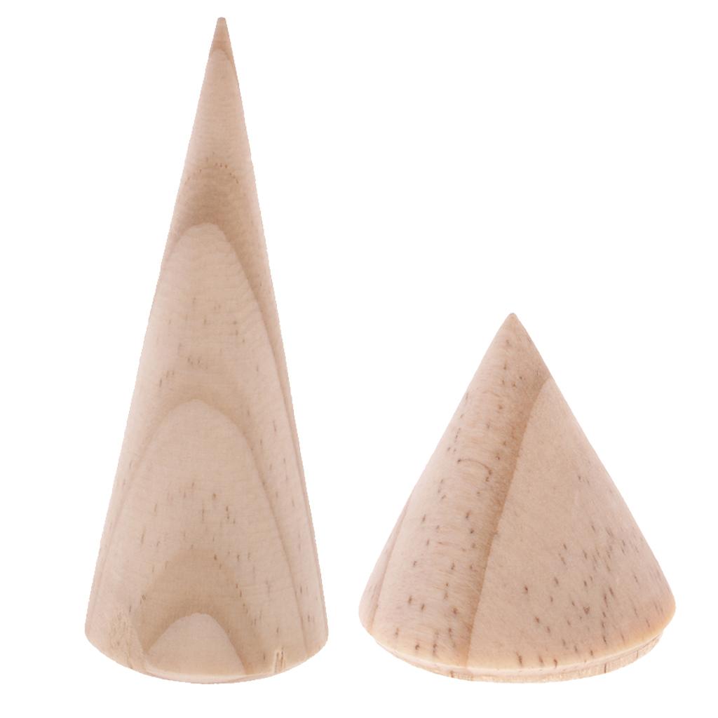 10 Pieces Unpainted Cone Wood Ring Jewelry Display Showcase Bulk 3cm/8cm