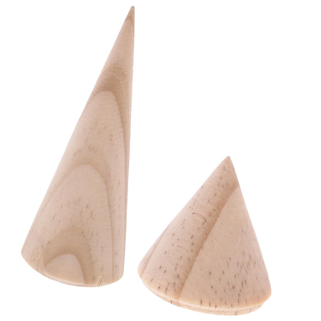 10 Pieces Unpainted Cone Wood Ring Jewelry Display Showcase Bulk 3cm/8cm