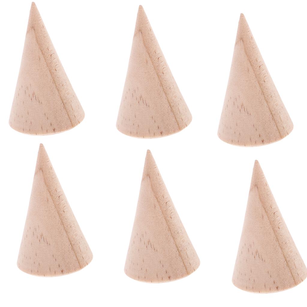 12 Pieces Unpainted Cone Natural Wood Ring Jewelry Display Stand Rack