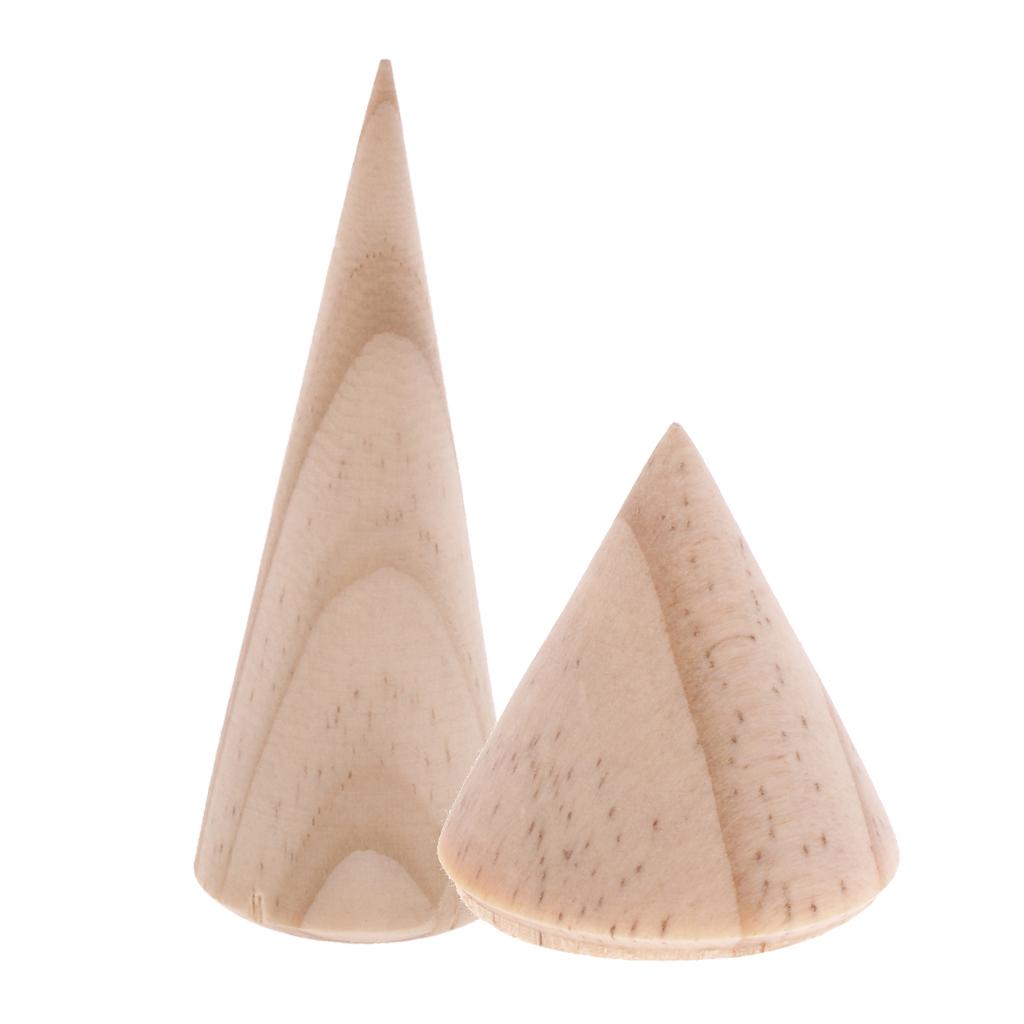 20 Pieces Assorted Unpainted Cone Shape Wooden Ring Jewelry Display Showcase