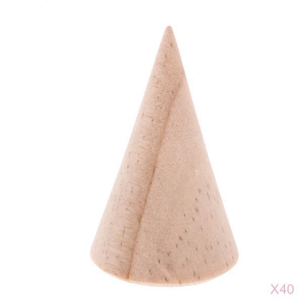 40 Pieces Wholesale Unpainted Cone Shape Natural Wood Ring Jewelry Display