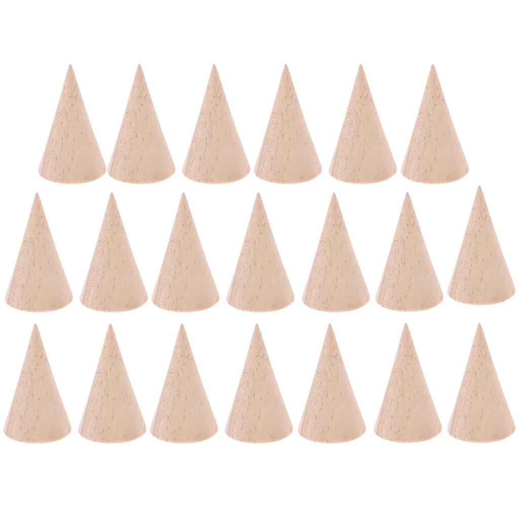 20 Pieces Unpainted Cone Shape Wooden Ring Jewelry Display Holder 3 x 5 cm
