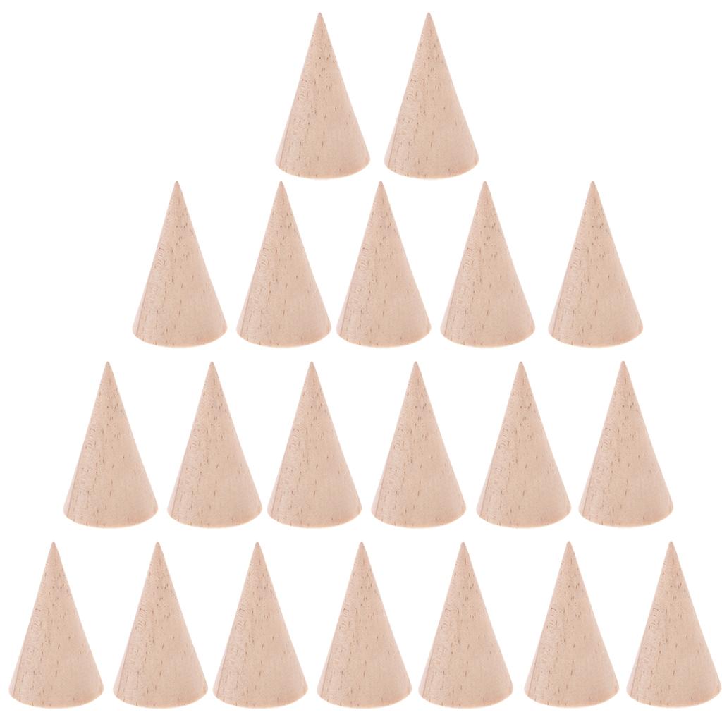 20 Pieces Unpainted Cone Shape Wooden Ring Jewelry Display Holder 3 x 5 cm