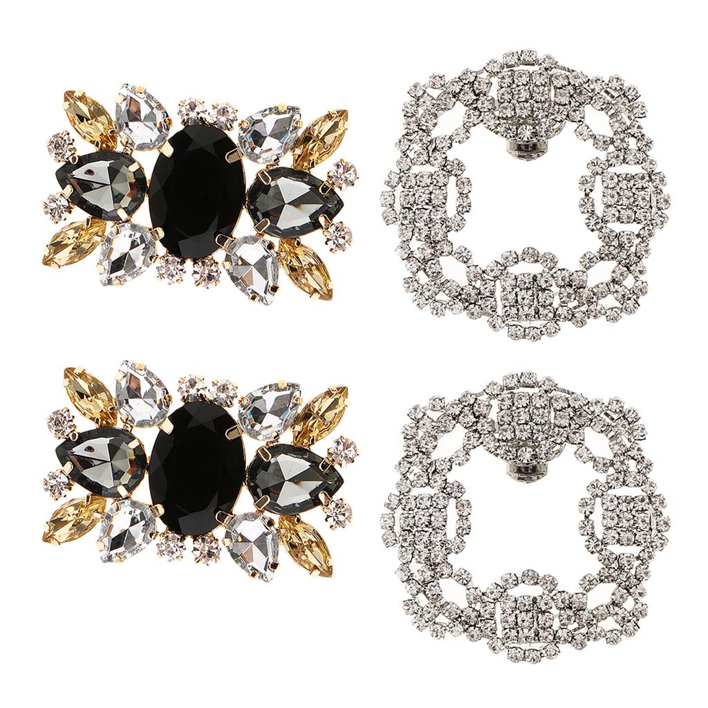 2Pairs Luxury Crystal Shoe Clips Rinestone Shoe Buckles Decoration for Women