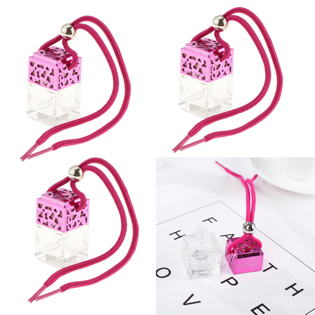 3Pcs Mini Refillable Clear Glass Perfume Bottle Hanging Pendant for Car