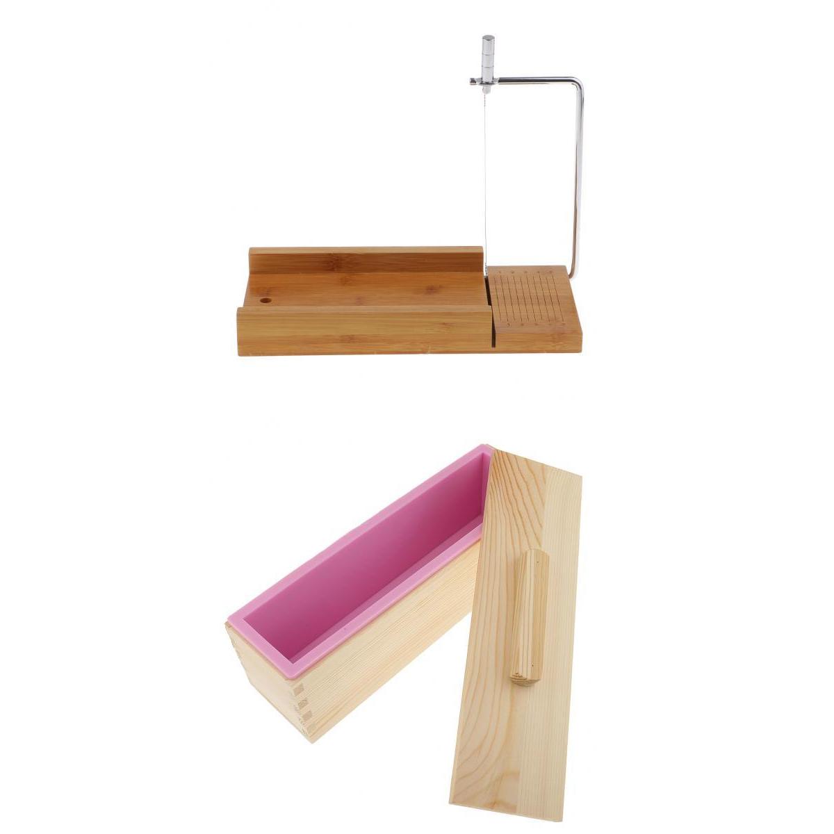 2Pcs Wooden Soap Cutter with Wire Slicer DIY Soap Making Loaf Silicone Mold
