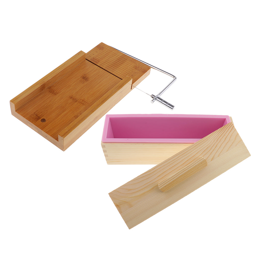 2Pcs Wooden Soap Cutter with Wire Slicer DIY Soap Making Loaf Silicone Mold