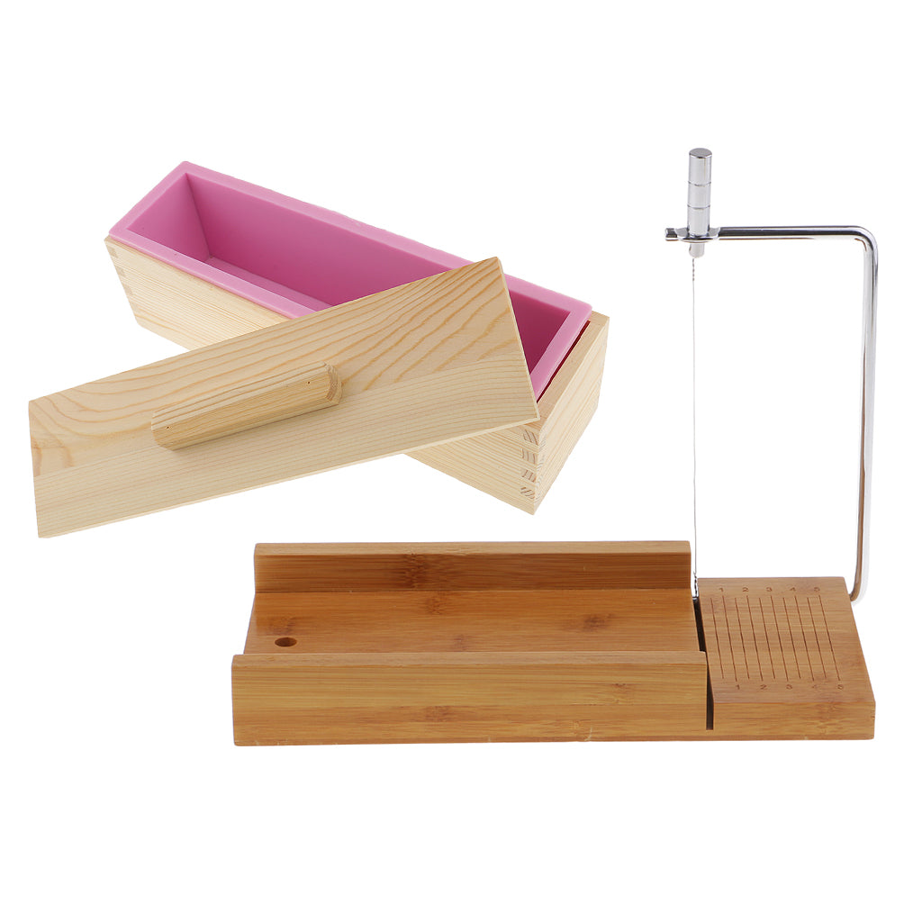 2Pcs Wooden Soap Cutter with Wire Slicer DIY Soap Making Loaf Silicone Mold