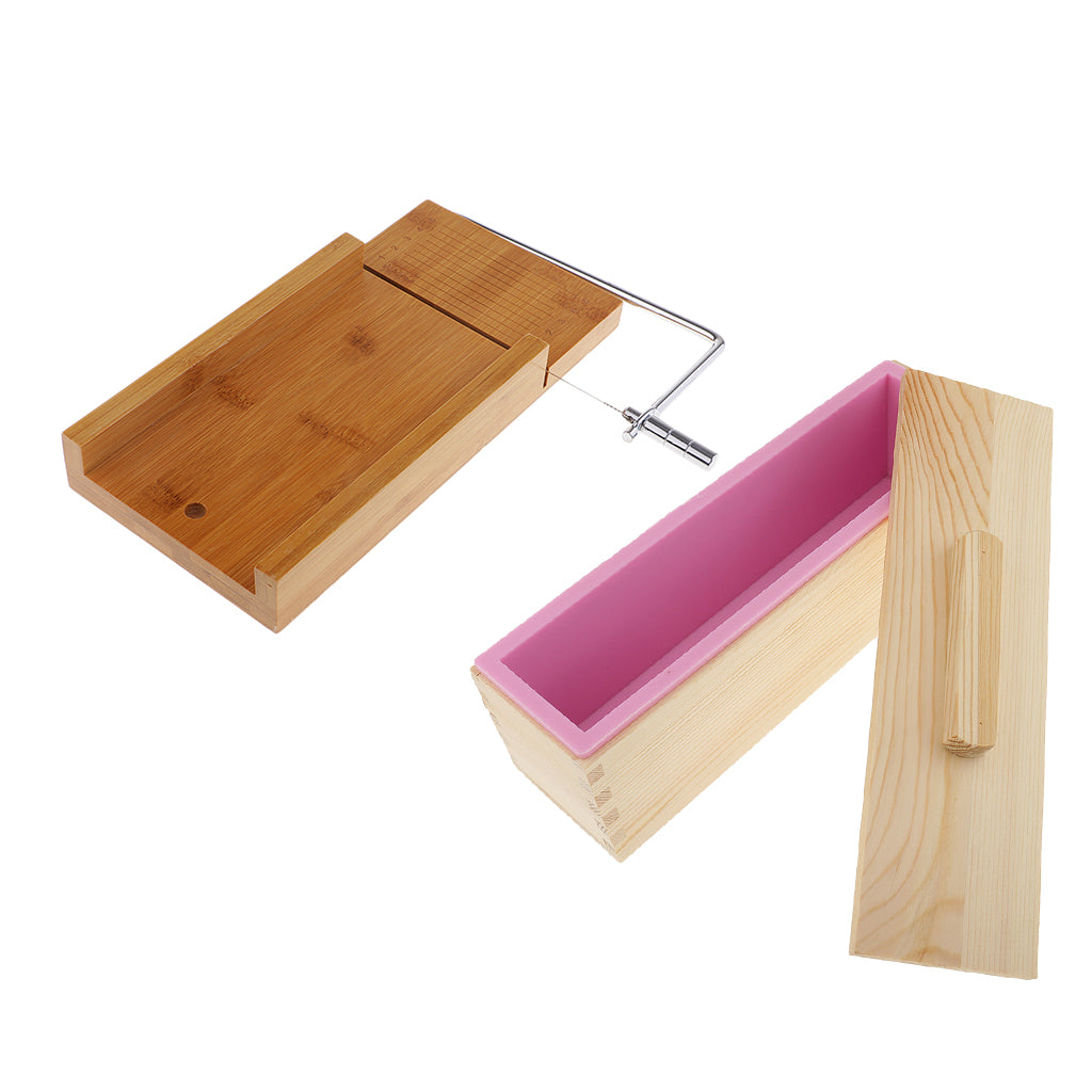 2Pcs Wooden Soap Cutter with Wire Slicer DIY Soap Making Loaf Silicone Mold