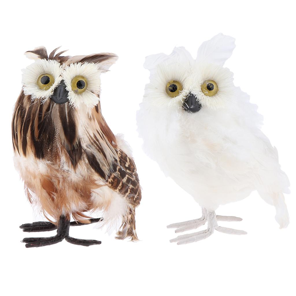 2pc Artificial Realistic Owl Figure Home Outdoor Garden Office Desk Ornament