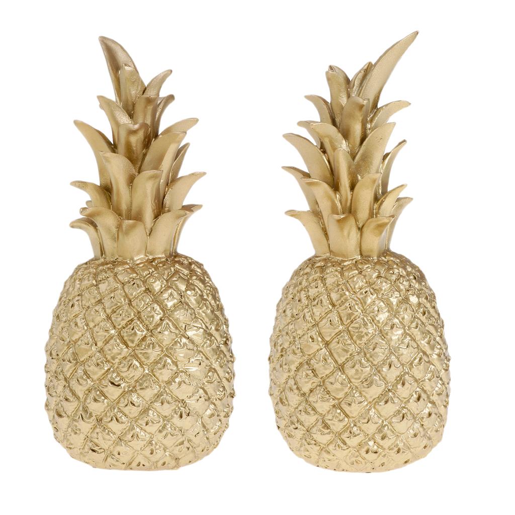 2pcs Creative Resin Pineapple Shaped Ornament Golden Showpiece 5.5x5.5x15cm