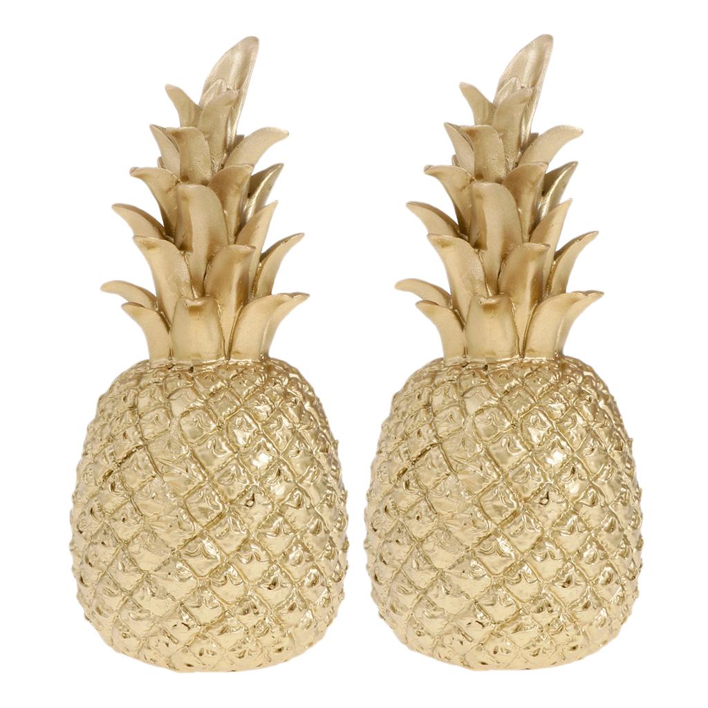 2pcs Creative Resin Pineapple Shaped Ornament Golden Showpiece 5.5x5.5x15cm