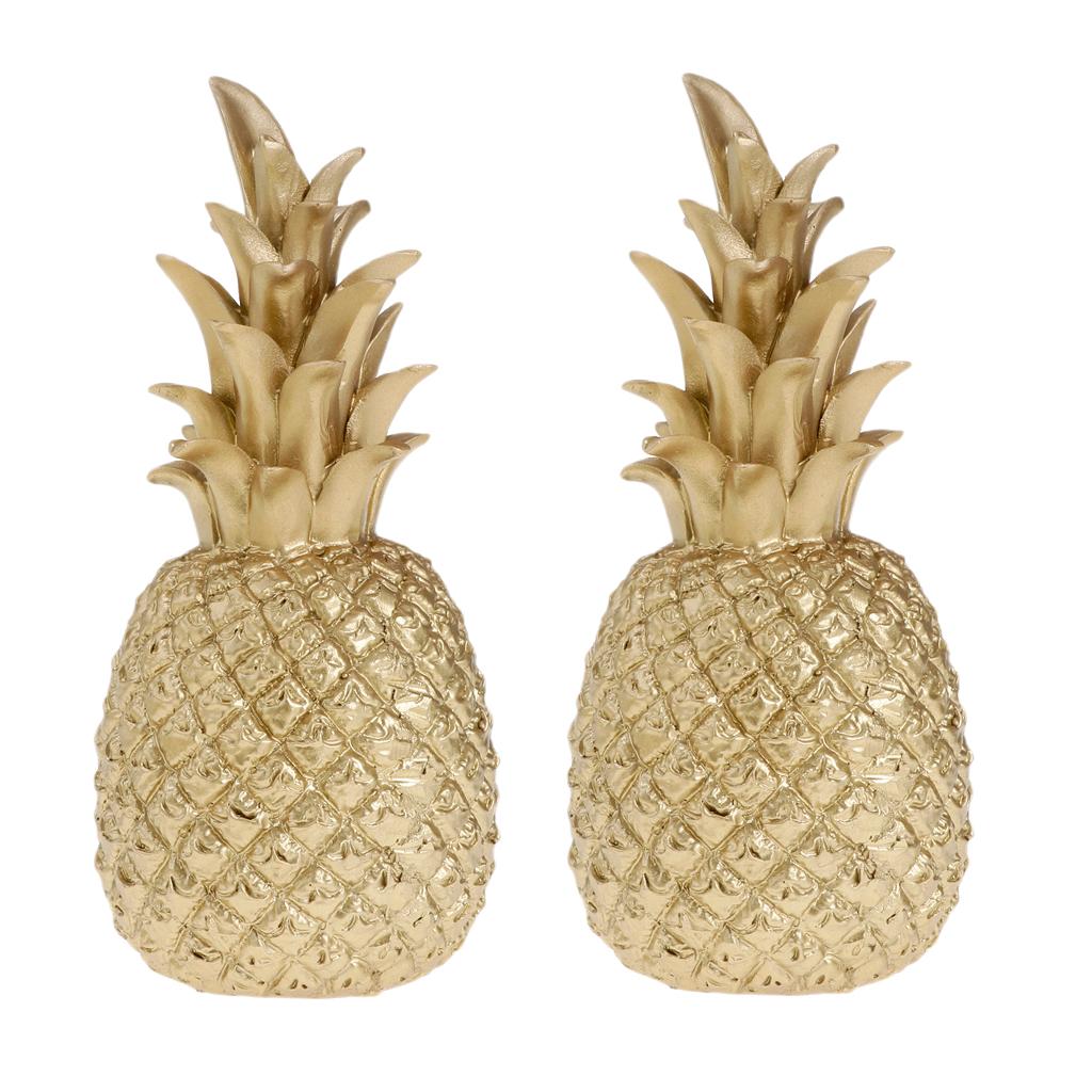 2pcs Creative Resin Pineapple Shaped Ornament Golden Showpiece 5.5x5.5x15cm