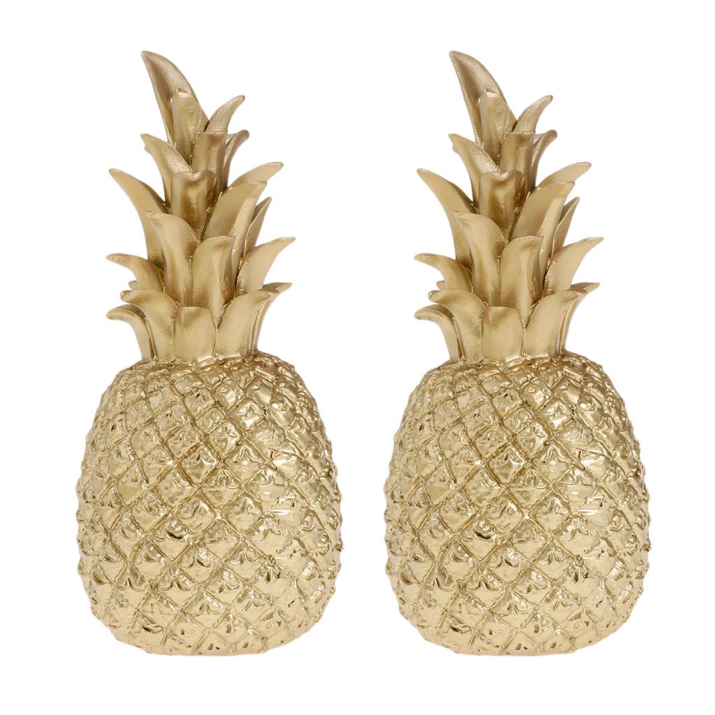 2xCreative Resin Pineapple Shaped Ornament Golden Showpiece 9x9x25cm
