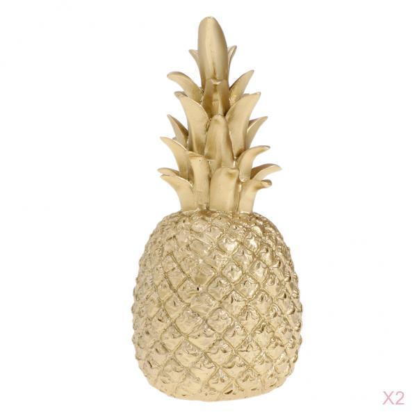 2xCreative Resin Pineapple Shaped Ornament Golden Showpiece 9x9x25cm