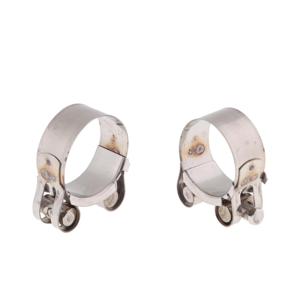 2pcs Motorbike Exhaust Clamp Clip SS Muffler Silencer Clamps 52-55mm 44-47