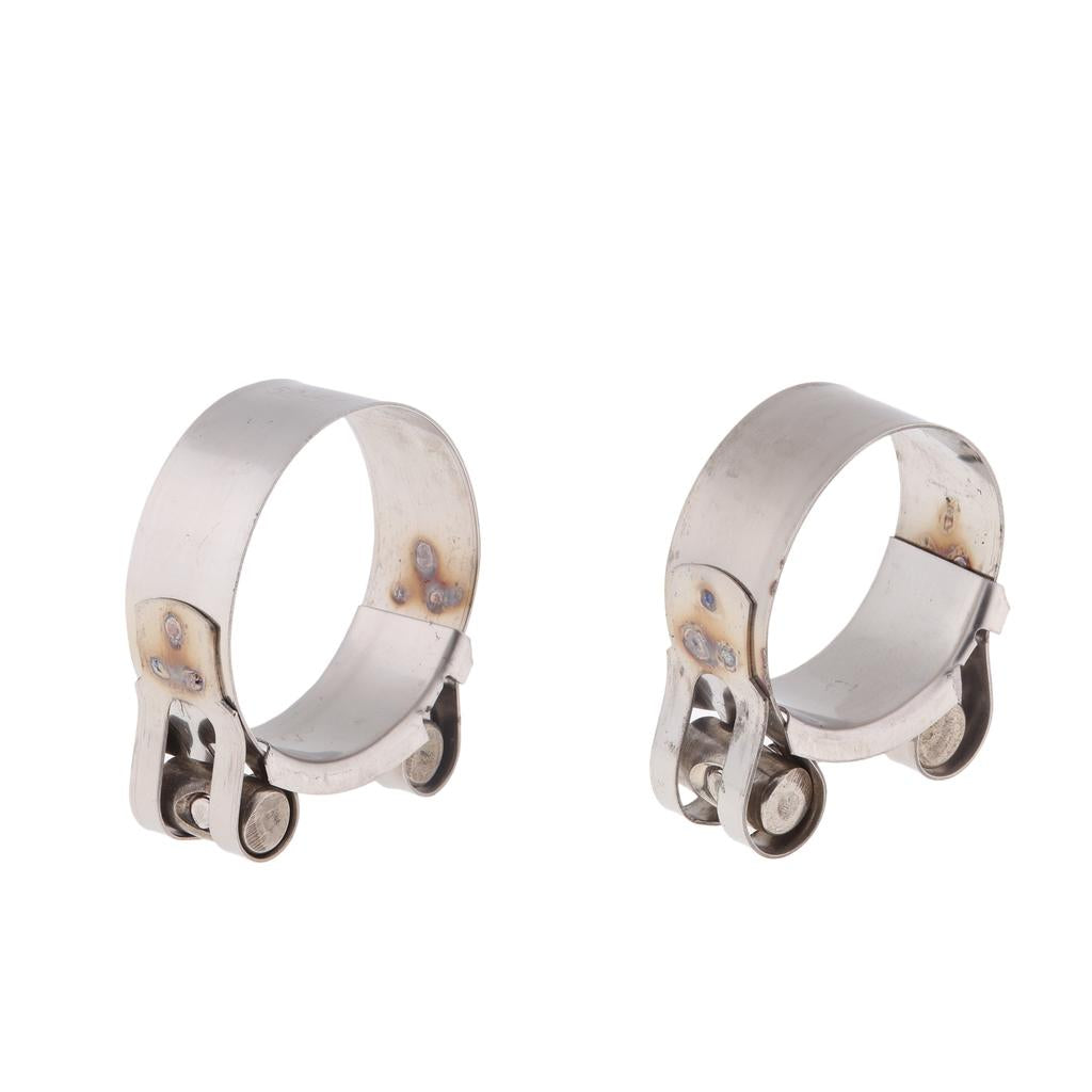 2pcs Motorbike Exhaust Clamp Clip SS Muffler Silencer Clamps 52-55mm 44-47