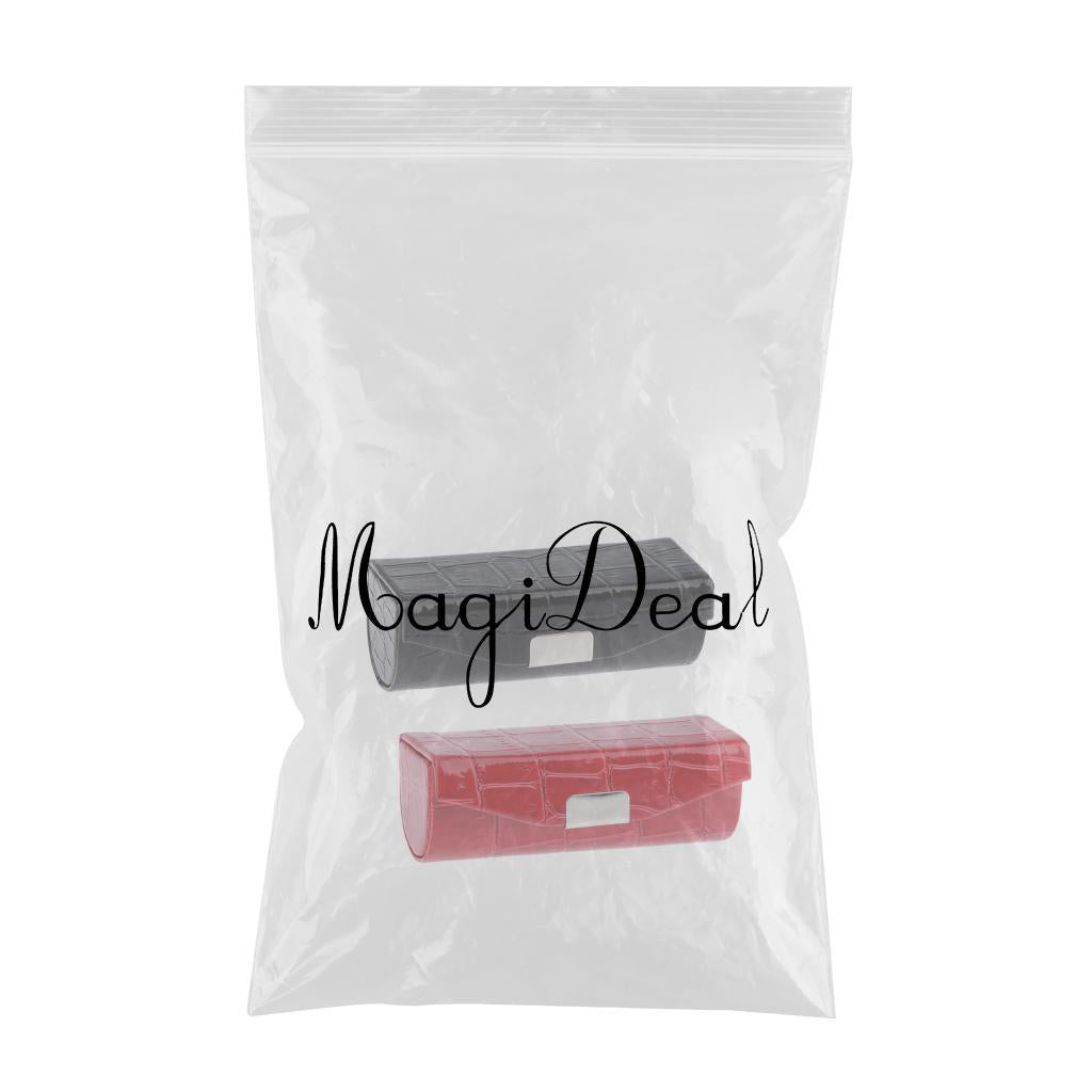 2x Leather Lipstick Case Holder Storage Box with Mirror for Purse Black/Red