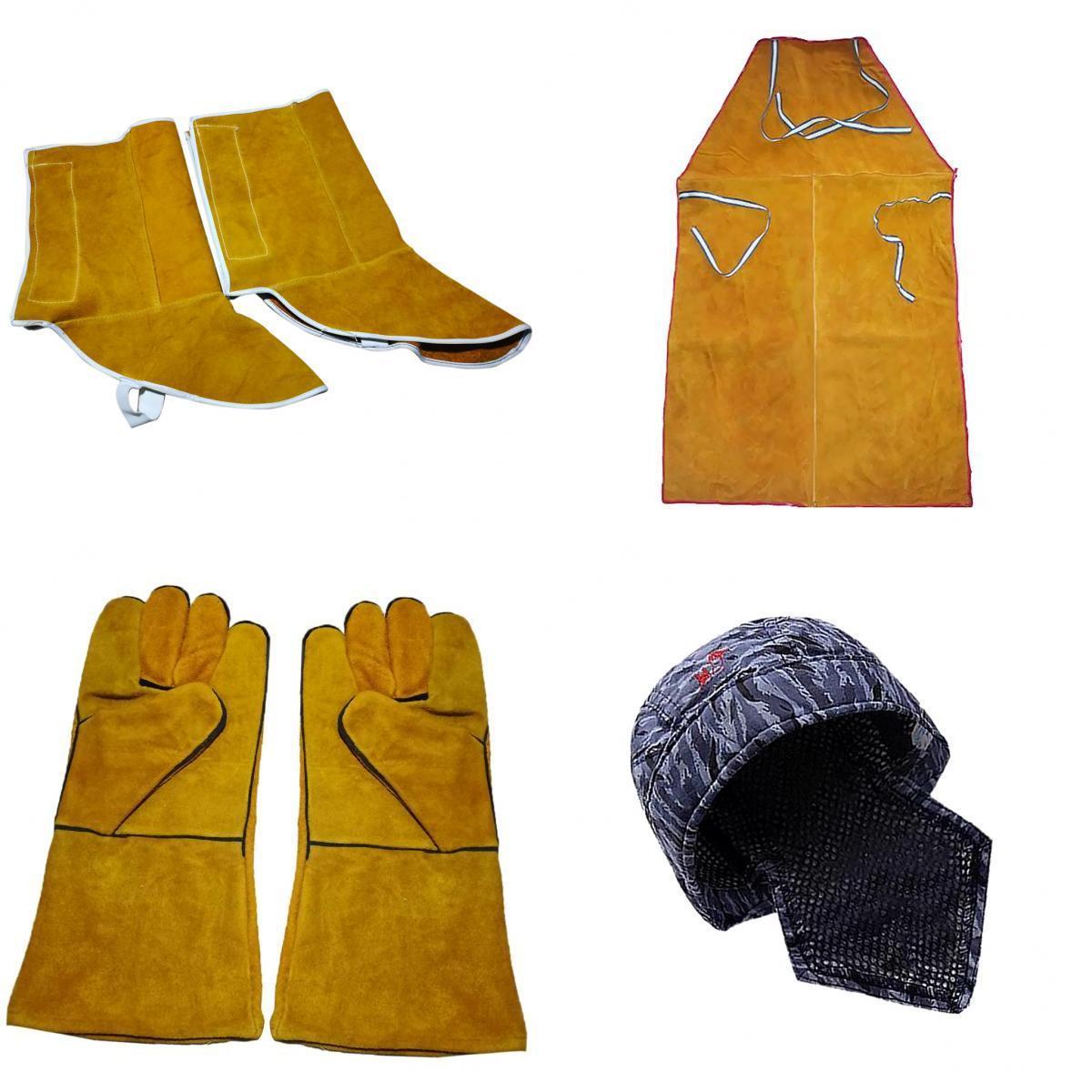 4Pcs Welding Protection Kit Welding Hat Cap Gloves Apron Shoes Welding Gear