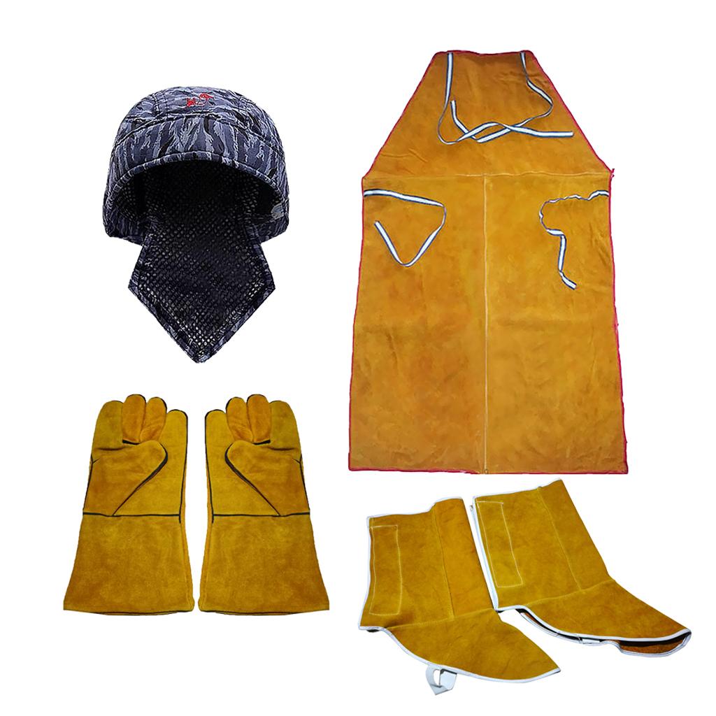 4Pcs Welding Protection Kit Welding Hat Cap Gloves Apron Shoes Welding Gear