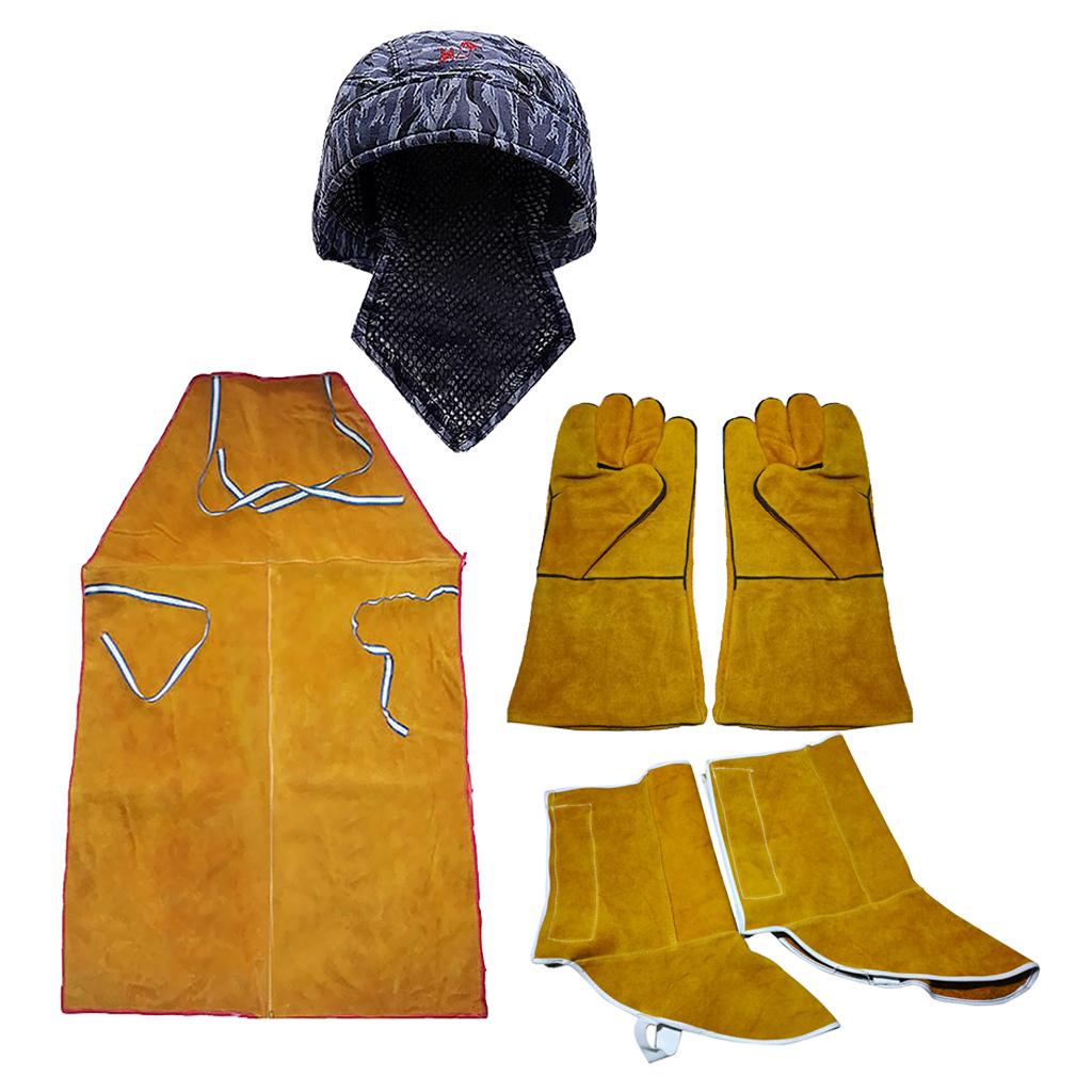 4Pcs Welding Protection Kit Welding Hat Cap Gloves Apron Shoes Welding Gear