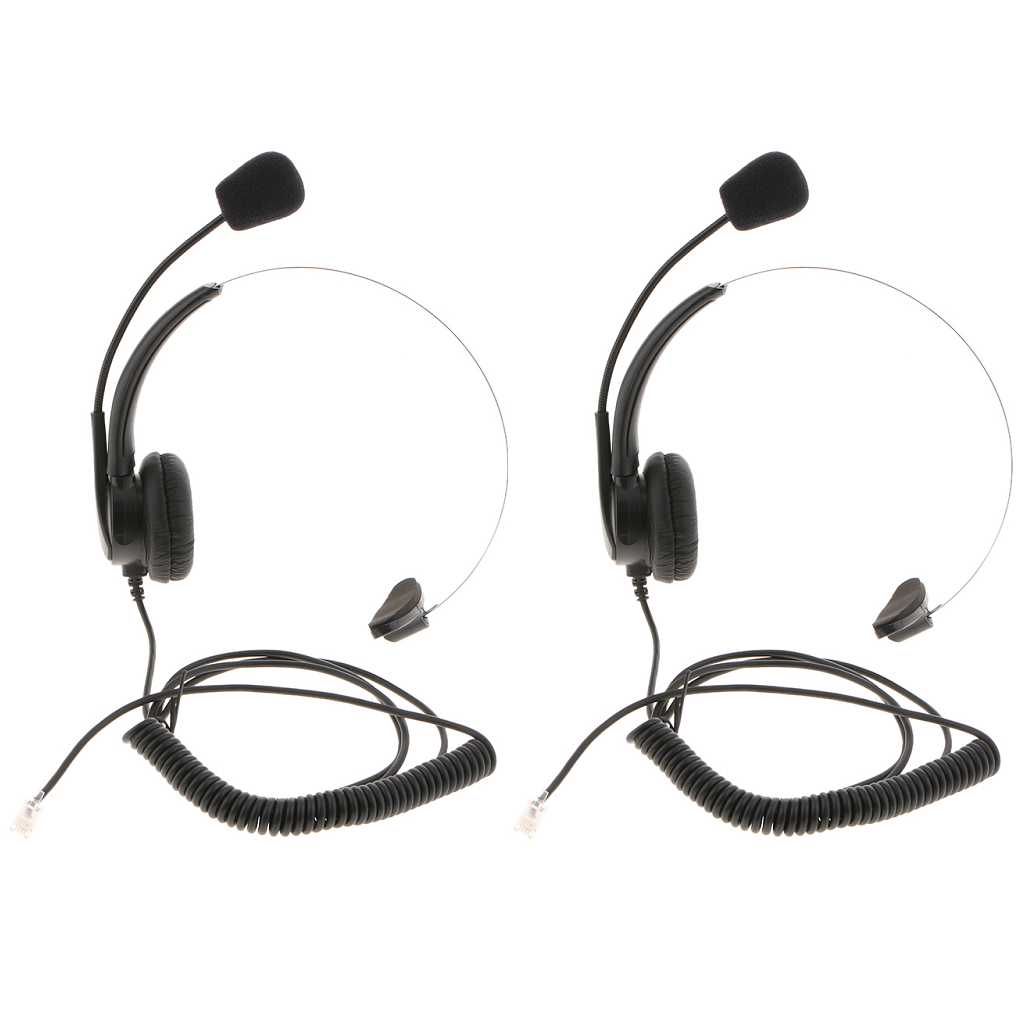 2x Call Center Monaural Office Phone Headset Coiled Cable RJ9 Plug for Avaya